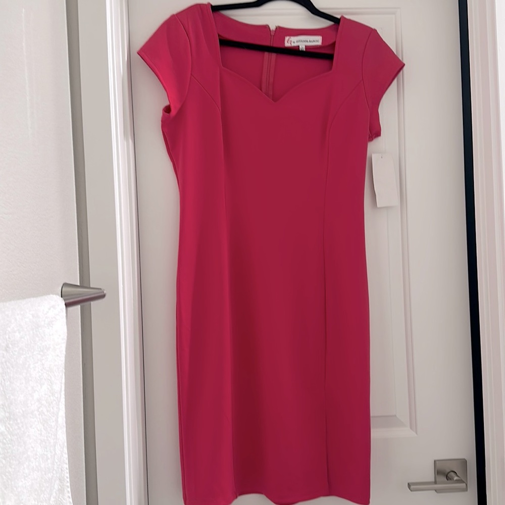 G by Giuliana Rancic Ladies Hot Pink Knit Jersey Cocktail Midi Dress Sz.L